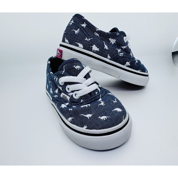 Vans Dinosaur Shoes Toddler Size 5 Low Top Canvas Blue Denim Lace Excellent - Picture 1 of 9